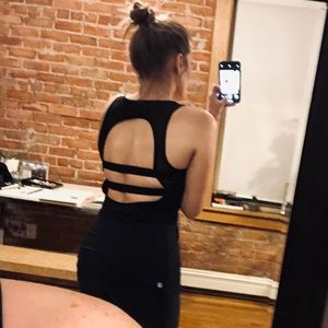 Black yoga top w/ bra built in and back cut out